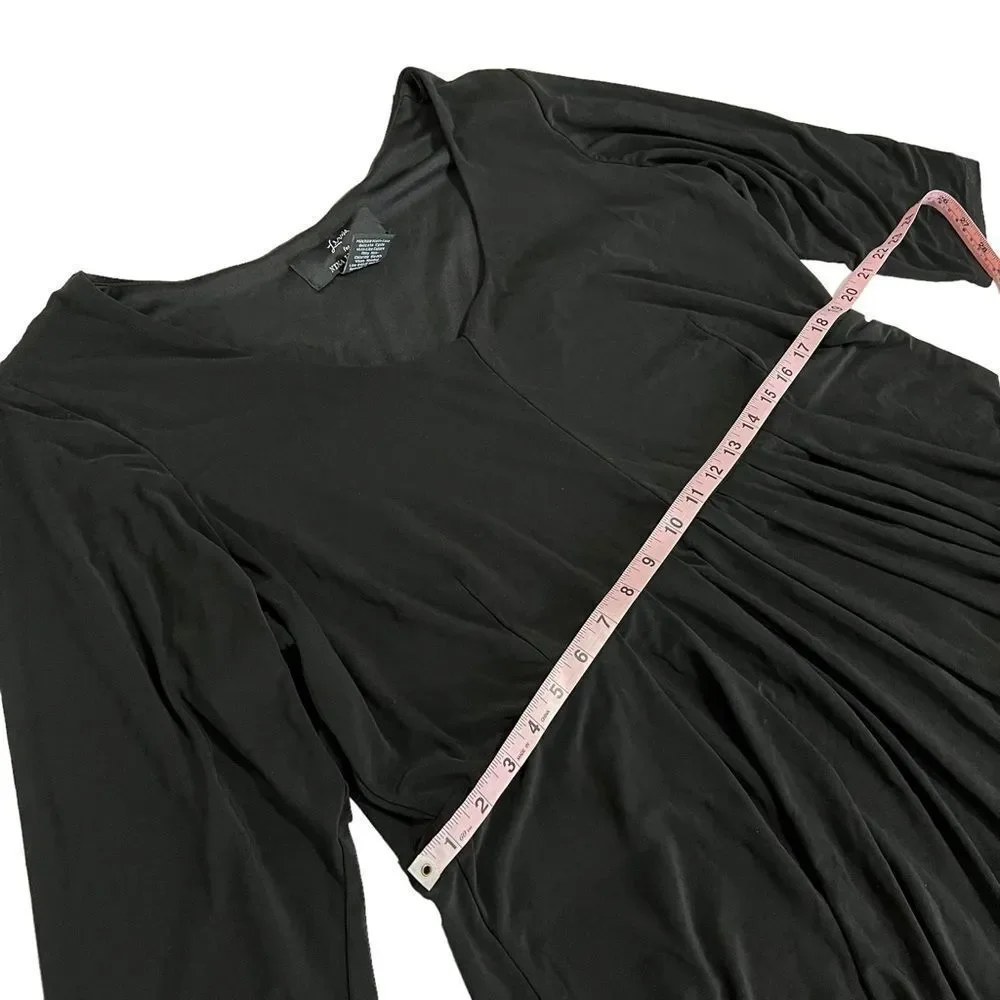 Lennie for Nina Leonard Elbow Sleeve Black Matte Jersey Fit & Flare Dress - Picture 6 of 8